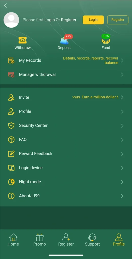 Deposit and Withdraw on JJ99 Game